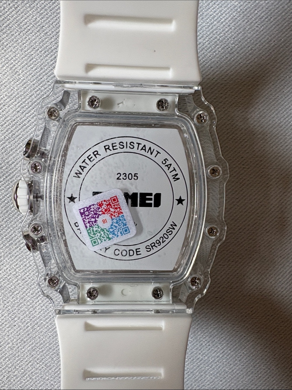 Transparent Barrel Case White Strap Skeleton Dial Watch - Picture 3 of 14
